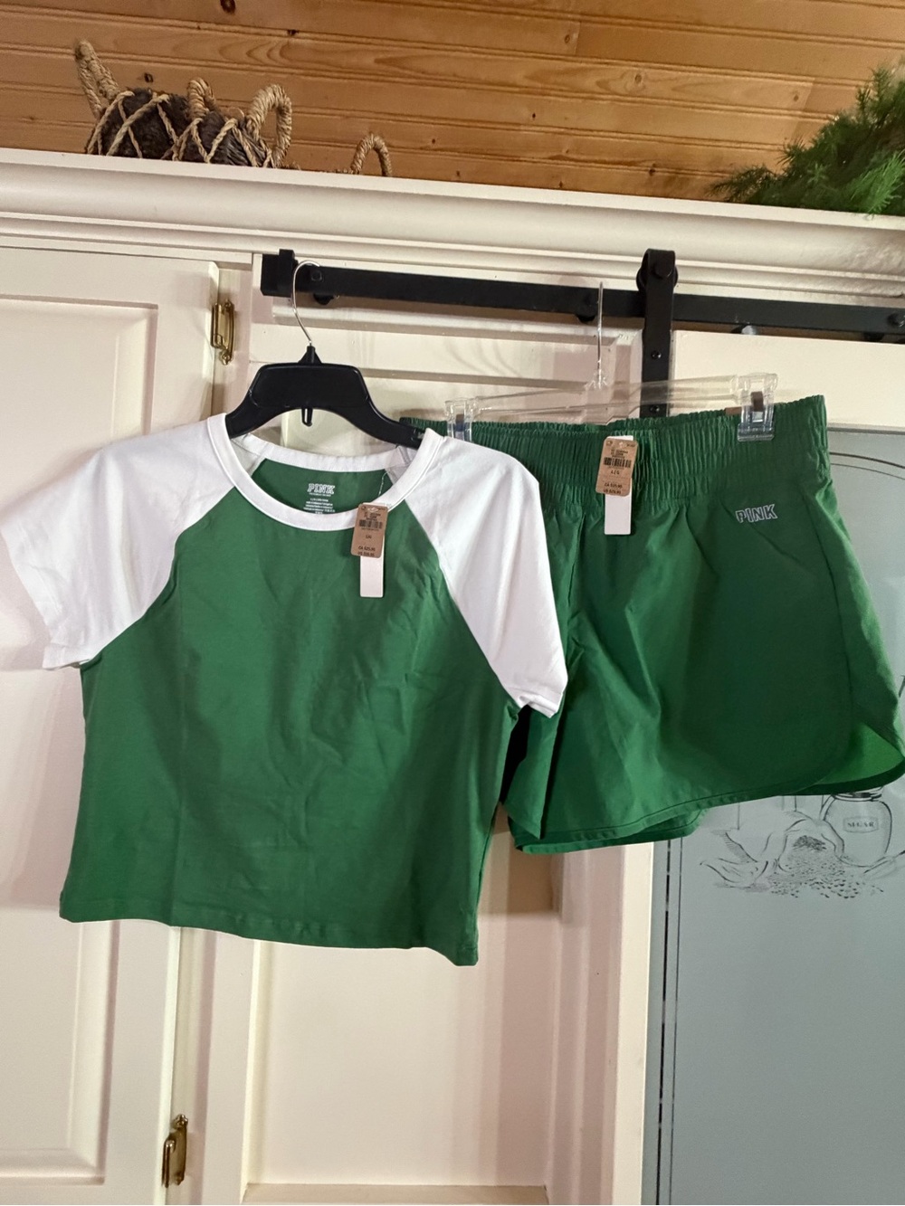 PINK Green & White Raglan Tee and Shorts Set - PINK Victoria's Secret